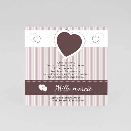 Carte Remerciement Mariage Coeur Chocolat Mariage - Sans Photo