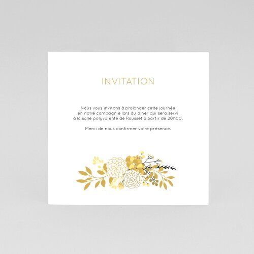 Cartes Invitation Mariage Fleurs en Or